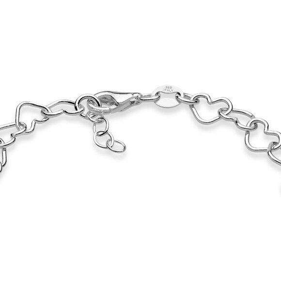 925 Sterling Silver Italian 5mm Heart Link Chain Bracelet for Women, Made in Ita - Picture 2 of 5